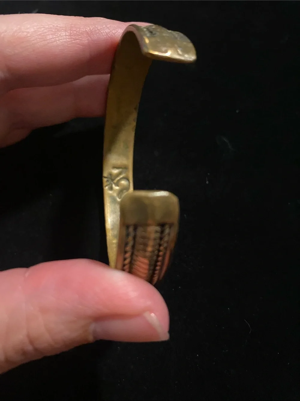 Brass Copper Hand Crafted Textured Signed Adjustable Cuff Bracelet